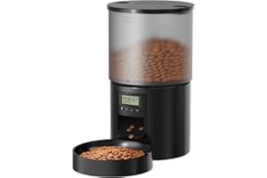 POOEKEN Comedero Gato Automatico: Dispensador Comida para Perro/Gato con Temporizador Programable - 1-6 Comidas al DíA - Comedero con Presione la Tapa y FuncióN de Grabación 10s - 4L Negro