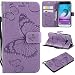 Produktbild MyCase Für Samsung Galaxy J3/J3 2016 J310 PU Leder Brieftasche Stand Fall mit Handschlaufe Schmetterling Blume Blumenmuster (Color : Lila)