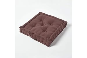 HOMESCAPES Luxury Floor Cushion Plain 100% Cotton Chocolate Brown 50 x 50 x 10cm, Booster Cushion Seat Chair Pad Dining Thick & Plush Garden Floor Pillow for Kids Elderly Pets Indoor Outdoor Use