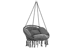 DETEX® Boho Style Swing Hanging Chair with Cushions | Hammock Chair | Outdoor & Indoor | 150 kg Load Capacity | Garden Swinging Hanging Seat | Anthracite Grey