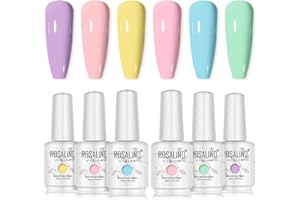 ROSALIND 15ML Esmaltes Semipermanentes Pastel Violeta Rosa Amarillo Azul Verde 6pcs Macaron Regalo San Valentin Manicure Kit Pintauñas Gel