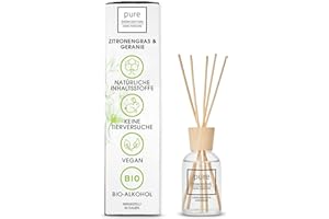 PURE ROOM EDITION Pure Room Fragrance Sticks - Natural Room Fragrance Lemongrass & Geranium 100 ml | Vegan Air Freshener Made from Organic Alcohol | Cruelty Free & Natural Ingredients