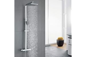 HOMELODY Système de Douche Carrée Colonne de Douche Thermostat 40℃ Corps en Laiton Ensemble de Douche Pommeau de Douche 20CM