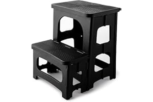 HuaCan Tritthocker Klappbar 2 Stufen Faltbarer Klapphocker mit Tragegriff Rutschfester Fußhocker Kunststoff Poolleiter 150 kg für Erwachsene und Kinder in Küche, Haus, Büro und Draußen