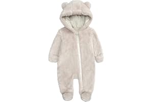 Alunsito -Tuta in Pile per Bambino e Neonato Indumenti da Notte con Orecchie di Orsetto di Peluche con Cappuccio -Body a Maniche Lunghe con Cerniera Fouties