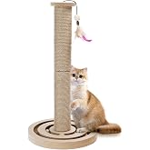Nobleza Scratching Post for Cats with Wooden Base and Balls, Natural Sisal Scratching Tree with Feather, 3 in 1 Interactive T
