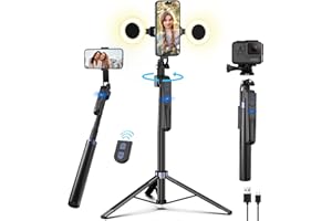 YUANRAN Automatique Visage Suivi Trépied avec Lumière, Rotation à 360 ° Trepied Smartphone 180cm，Trépied pour Téléphone, Compatible avec iPhone et Android, pour Les Voyages,Enregistrement Vidéo