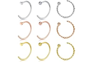 Funseedrr 9pcs Nariz Piercing Aros Falso Acero Quirurgico 20G 0,8mm Forma C Fino Nariz Anillo Sin Agujero Septum Piercing