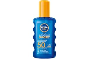 ‎BEIERSDORF NIVEA SUN UV Dry Protect Sport Sonnenspray LSF 50 (200 ml), 100% transparenter Sonnenschutz speziell für Sportler, schweißresistente & extra wasserfeste Sonnencreme