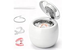 LONGYI Apparecchio di Pulizia a Ultrasuoni per Apparecchi Dentali, 210ML Dental Pod con 6 Lampade UV, Pulitore a Ultrasuoni per Protesi Dentarie