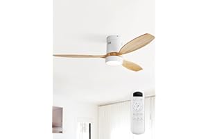 Sofucor Ventilateur Plafond avec Lumiere, 132 cm Lampe Ventilateur Plafond Bois Massif, Telecommande, 6 Vitesses, Silencieux DC Réversibles, Minuterie pour Chambre