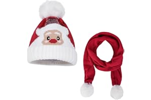 IBLUELOVER Kids Christmas Hat Scarf Set Plush Santa Claus Beanie Girls Boys Red Warm Winter Scarf Infant Toddler Christmas Costume for 3-10 Years Old