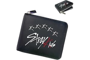 SOSAYI Stray, portafoglio unisex SKZ in pelle PU, chiusura lampo e ciondolo stellare, Kpop con 1 adesivo 3D SKZ e 2 foto SKZ