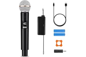 HUACAM Single Karaoke Wireless Microphone, Professional Rechargeable Radio Microphone, Wireless Handheld Microphone, Party System, DJ Singing Speech Church, Party, Wedding