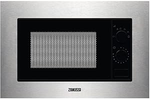 Zanussi ZMSN5SX Microondas Integrable de 700W, 6 niveles de potencia, Mando giratorio, Programa de descongelacion rápida, Pulsador para apertura, Marco Integrado, Negro/Inox, 17L