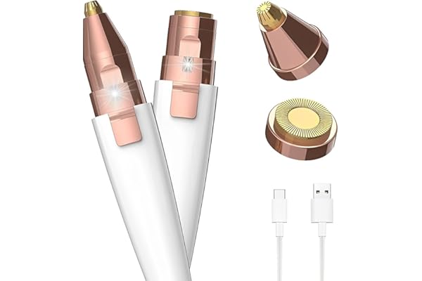 FOXCY 2-in-1 Eyebrow Trimmer for Women USB Rechargeable Facial Hair Remover with Replaceable Precision Heads Painless Eyebrow Razor & Face Hair Removal Tool with LED Indicator Light (White)