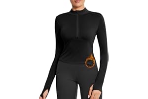 PINSPARK Sportowa koszulka damska z polaru z długim rękawem z zamkiem błyskawicznym 1/4, termiczna koszulka sportowa, krój slim fit, koszulka funkcyjna, do biegania, jogi, na siłownię