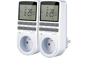 WOTHFAV Prise Programmable Digitale, Minuterie Prise Numérique avec Grand LCD écran, Programmateur Prise Electrique avec 10 Programmes à 12H/24H/7Jours et Mode Aléatoire Antivol, Économiser Électricité