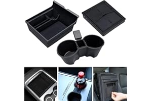 YISIZES Center Console Organizer Tray + Armrest Hidden Storage Box + Cup holder 3 PCS for Tesla Model 3 Model Y 2023 2022 2021, Car Interior Flocked Hidden Cubby Drawer, Drink Holder