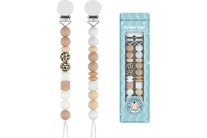 Kowlone Cadenas Chupetes Silicona Clips De Chupete Para Bebé Porta Chupetero Soothie Clip Sujeta Chupete Holder Binky Clips Niño Chicas 2-Paquetes(Leopardo)