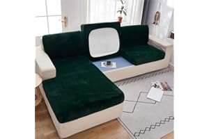 SYLC Sofa Seat Cushion Covers Velvet, Sofa Cushion Slipcovers Replacement, Couch Cushion Covers Thick Stretch for Individual Cushions (Green,1-Seater)