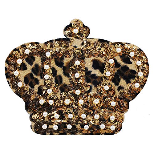 EMDOMO Parches de Lentejuelas para Corona, diseño de Leopardo, para Coser en la Ropa, Sombrero, Bolsa, Accesorios de Costura, 2 Piezas