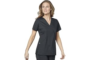 WonderWink Womens Wonderwork Women's Mock Wrap Top (Size 2x-5x) Medical Scrubs Shirts, Pewter, 3X-Large US