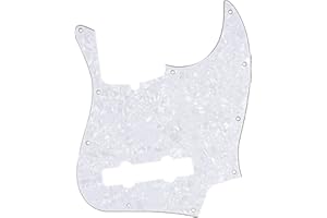 Musiclily Pro 5-String 10-Hole Contemporary J Bass Pickguard for Fender American Jazz Bass, 4Ply White Pearl