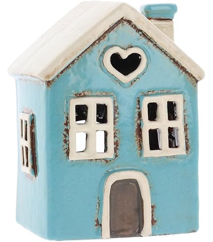 Photophore Céramique Forme Maison De Village Bleu Marine - Bougeoir Déco Intérieur - Cadeau Pendaison De Crémaillère