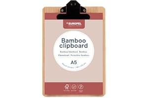 ‎EUROPEL EUROPEL Bambus-Klemmbrett – Robuste Hartfaserplatte mit schwarzem Metallclip & verdecktem Aufhängeloch – A5 Hochformat für Schule, Büro, Geschäft, Lager, Restaurant – 197011