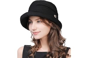 Fancet Ladies Wool Bucket Hat Winter 1920s Vintage Cloche Bowler Hats Fashionable Derby Church Hats for Women