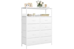 Nicehill Chest of Drawers, Dresser for Bedroom with 8 Drawers, Tall Storage Organizer Unit with 2-Layer Shelves, Large Storage Organizer Unit for Bedroom, Kids room, Living room, Closet(White)