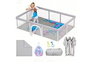 Foldable Baby Playpen with Mat, Foldable Playpen for Babies and Toddlers, Indoor & Outdoor Kids Safety PlayPen, Portable Play Yard with 50 Ocean Balls (Light gray, 120 * 180CM)