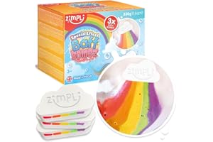 ZIMPLI KIDS ZIMPLI - 3 x Grosses Bombes de Bain Arc-en-ciel Nuage, Bombes de Bain à Effet Spécial pour Enfants, Cadeau de Bain Moussant fait à la main, Hydratant Bio, Ami des Végétaux et Sans Cruauté