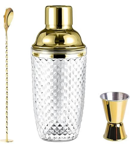 Cocktail Shaker Set Aus Glas & Edelstahl - 400ml Mit Messbecher & Löffel