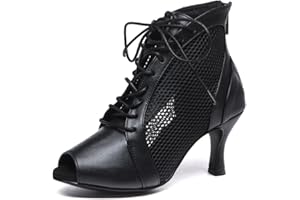 LITNERMIA Stivaletti da ballo da donna alla caviglia, per feste, performance e sala da ballo, con lacci, in rete, per balli latini