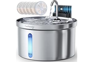 Fontanella per Gatti Senza Fili con Sensore [Separazione acqua e batteria] FEELNEEDY Distributore Automatico d'acqua in Acciaio Inox, Fontana a Batteria 4000mAh- 3.5L con 6 Set Filtri