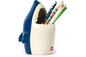 Legami Desk Friends Ceramic Pen Holder, 12.5 x 7.5 cm, Shark Theme, for Desk, Hand Painted