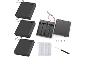 VISSQH 4 Stücke AA Batteriehalter,4 x1.5V AA Batteriehalter,6V Kunststoff Batteriehalter Gehäuse mit Kabel EIN/AUS Schalter und Abdeckung