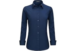 Stamain Women Long Sleeve Dress Shirt Formal Work Wear Shirts Stretch Button Up Shirt for Women with Single Cuff