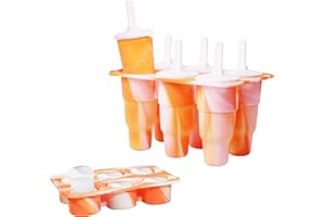 FAMINI Ice Lolly Mould Ice Cream Moulds Food Grade Popsicle Molds Set,Reusable Silicone Ice Cream Moulds Easy Release Lolly Pop Mould with Sticks and Drip Guards Orange