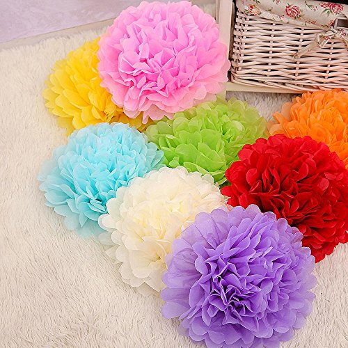 ZeWoo Set von 15 Stück Seidenpapier PomPoms 6” 8” 10” Geburtstagen Hochzeit Party Deko Papierblumen - 3