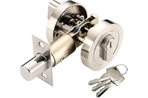 HUNTA HANDLEZONE® Single Cylinder Deadbolt, Round Deadbolt Lock, Zinc Alloy Lock with Keys – Satin Nickel. Modern Security Lock for 35–50mm Doors (Front, Entrance, Passage, Bedroom)