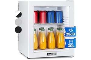 KLARSTEIN Nevera Pequeña Portatil Eléctrica Puerta Cristal, Mini Nevera Silenciosa para Casa y Oficina, Frigorificos Pequeños Refrescos, Cervezas, Estantes Extraíbles, Minibar 12-18°C, 32 l.