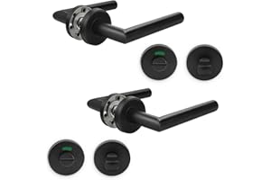 Probrico Matte Black Door Levers On Rose Liberty Door Handle Set,Bathroom Door Handle Set with Round T-Bar Internal Door Handles and Bathroom Lock Thumb Turn & Release Set 2 Pack,No Latch Included