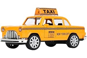 Zerodis NYC Taxi in Yellow Cab Model,1:32 Alloy Die-cast Vintage New York Taxi Pull Back Vehicles with Sound&Light Doors Openable Collectible Car Toy for Kids (Type A)