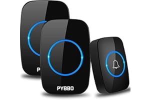 PYBBO Campanelli Wireless, YINXN Campanello Senza Fili Portatile IP55 Impermeabile Con Raggio d'Azione 300m con Indicatore LED, 2 Ricevitori, 4 Livelli Volume, 36 Suonerie (Nero)
