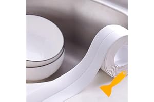 WanderGo Cinta Selladora Impermeable, 2 rollos de cinta selladora baño para el baño para duchas, cocinas, baños, esquinas, decoración del baño, con herramienta de sellado(3,8cm)