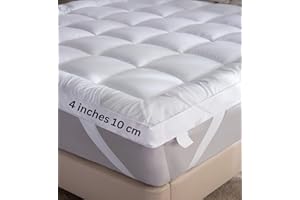 AAF TEXTILES Mattress Topper King Bed 4 Inch 10cm Extra Thick 1100 Gsm Quilted Heavy Box Stitched Fluffy Hypoallergenic Microfiber with Strong Elasticated Corner Straps 152x200cm