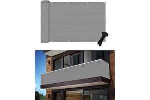 POYEE 0.9x3m Light Gray Balcony Privacy Screen Fence Cover UV Protection Weatherproof Waterproof Windscreen for Apartments Patio Outdoor Backyard Porch Deck Railing with Cable Ties